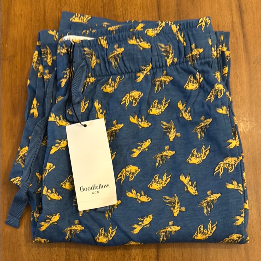 Goodfellow Blue Pajama Pants with Yellow Fish Print